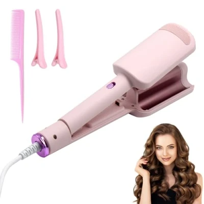 Immagine di HASAIKA® Piastra Onde per capelli, Ferro Arricciacapelli, 32 mm Capelli con 4 Temperature regolabili tutti i tipi di viene fornito 1 pettine, 2 clip (Rosa)