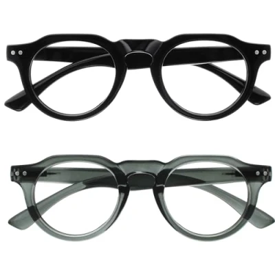 Immagine di OPULIZE RIO Set da 2 Occhiali Lettura Anti Luce Blu Montatura con Bordo Superiore Piatto Nero, Grigio Uomo e Donna Cerniere a Molla BB53 17 +1.00