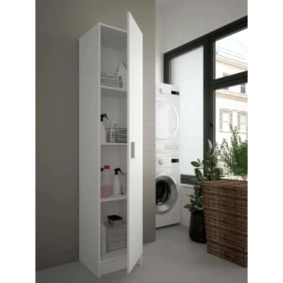 Immagine di Dmora Armadio Multiuso con un&#039;anta Battente Tre Ripiani Regolabili in Altezza, Colore Bianco, cm 37 x h180