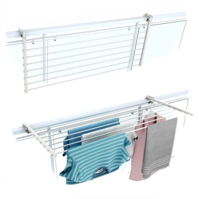 Immagine di foxydry Stendino da Balcone Ribaltabile, Stendibiancheria Ringhiera Esterno Resistente in Acciaio inox e alluminio Duo, per terrazzi, balconi ringhiere Lunghezza 118 cm (Bianco, cm)