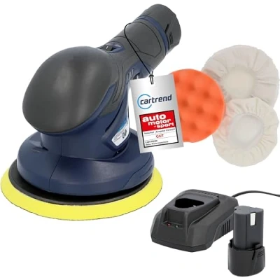 Immagine di Cartrend 10699 Lucidatrice, 2.500 5.000 Giri/Minuto (6 Livelli), con 1 batteria intercambiabile da 12 V, 2 Cappucci, Spugna per lucidatura, silenziosa, Tellerdurchmesser 150 mm