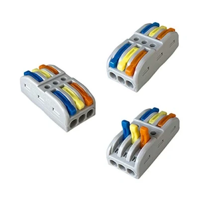 Immagine di Aiqeer 16 Pezzi SPL 3 Leva Dado Cavo Connettore, in out Bilaterale Conduttore Compatto Morsettiera Connettore Molla, Rapido (Leva Multicolore)
