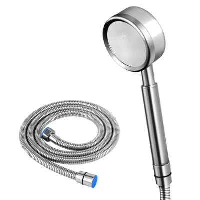 Immagine di AOKKR Soffione doccia universale ad alta pressione rimovibile testa con tubo in acciaio inox 1,5 m, risparmio acqua per il bagno