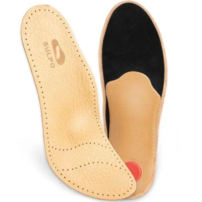Immagine di SULPO solette ortopediche per scarpe comode in vera pelle con supporto arco plantare e fastidio al metatarso, da uomo donna, 1 paio (beige, 45)