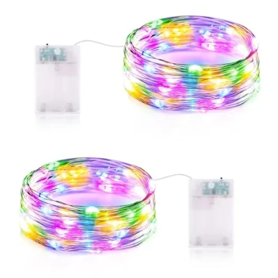 Immagine di Vacoulery Lucine Led Decorative a Batteria 3 Metri 9.85FT 30LED Luci Stringa Ghirlanda Luminosa Interni Esterni per Natale Casa Feste (2 Pezzi, Colorato)