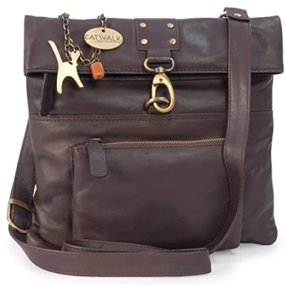 Immagine di Catwalk Collection Handbags Vera Pelle Borse a Tracolla/Borsa Mano/Messenger/Borsetta Donna Con Ciondolo Forma di Gatto Dispatch MARRONE SCURO