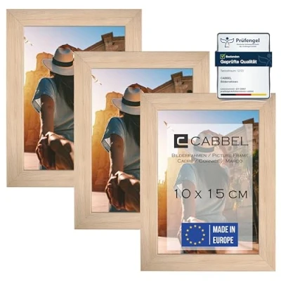 Immagine di CABBEL set di 3 cornici 10x15 in legno MDF con vetro acrilico infrangibile colore naturale