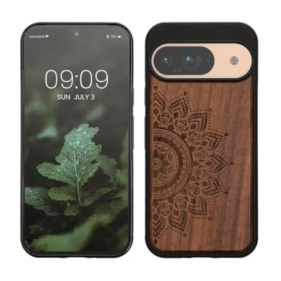Immagine di kwmobile Custodia Compatibile con Google Pixel 9 / Pro Cover Back Case in Legno Bumper Silicone TPU Sole marrone scuro