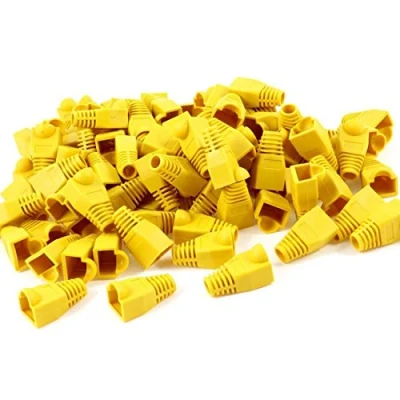 Immagine di YIOVVOM Connettore per cavo Ethernet RJ45 in plastica morbida, copertura antistrappo, CAT5, CAT5E, CAT6, CAT6E, 100 pezzi (giallo)