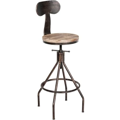Immagine di CLP Sgabello Hanam Design Industriale In Legno I Altezza Regolabile Con Schienale E Poggiapiedi Telaio Metallo, Colore:bronzo