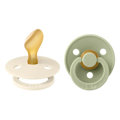 Immagine di BIBS Colour Anatomical, Set di 2 ciucci, succhietto senza BPA, Tettarella anatomica. Lattice gomma naturale, Prodotto in Danimarca/UE. Misura (6 18 mesi), Ivory/Sage