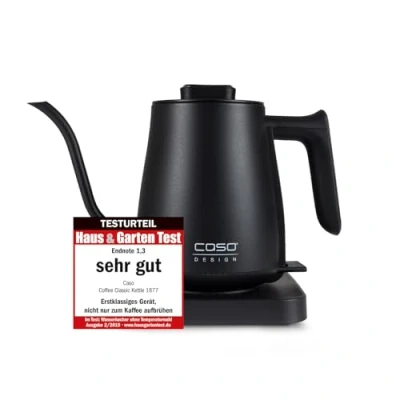 Immagine di CASO 1877 Classic Kettle, bollitore con asta a collo di cigno, design nero opaco, sicuro grazie al Cool Touch, interno in acciaio inox, 600 ml