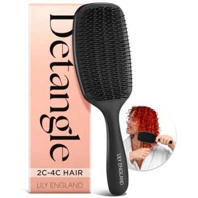 Immagine di Spazzola Capelli Ricci Lily England per Districare &amp; Modellare Districante Indolore Bagnati Asciutti con Setole Flessibili Ideale Donne 3c 4c, Nera