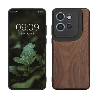 Immagine di kwmobile Custodia Compatibile con Motorola Edge 50 Neo/ThinkPhone 25 Cover Protezione in Legno per Smartphone Back Case Bumper Silicone TPU marrone scuro