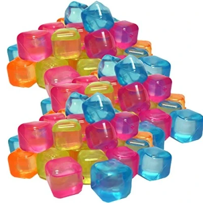Immagine di 50 cubetti di ghiaccio riutilizzabili per feste, in plastica colorata, perenni, color arancione bunt