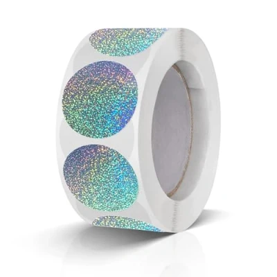 Immagine di 500 Pezzi Adesivi Rotondi 25 Mm Etichette Di Codifica Colore Rotolo Piccoli Punti Laser Argento