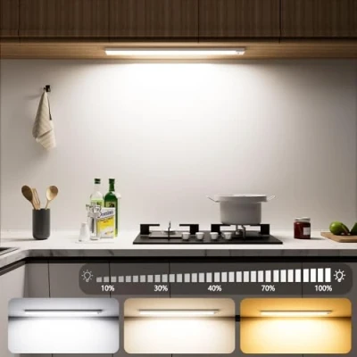 Immagine di OUILA Luce Led Sottopensile Cucina, 43CM Armadio con Sensore, 3000K 6500K Dimmerabile, 2500mAh,108LED Luci Sensore per Cucina Scale Corridoio Garage Letto