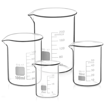 Immagine di QWORK® Becher Graduato 25ml 50ml 100ml 200ml in Vetro Borosilicato 3.3, Set di 4 Misurino per Laboratorio Scientifico Cucina