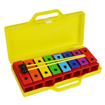 Immagine di a Star Colorful Chime Bar Set di 8 Xilofono Soprano Diatonico Arcobaleno Glockenspiel con Due Battenti e Custodia Gialla Solida C6 C7