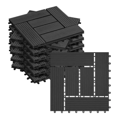 Immagine di WOLTU GTF004an Pavimenti da Esterno Balcone/Giardino/Terrazza Piastrelle ad Incastro in WPC, Legno Composito Antracite (11 Pannelli / 1 m²)