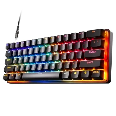 Immagine di SteelSeries Apex Pro Mini HyperMagnetic Tastiera da gaming La più veloce al mondo Azionamento regolabile Fattore di forma compatto 60% Copritasti in PBT USB C Layout QWERTY Inglese