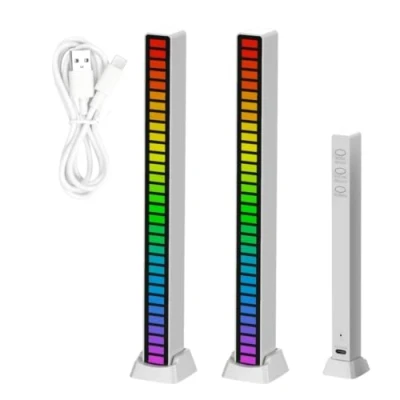 Immagine di 2 Barre Luminose del Ritmo Musicale. Luci LED RGB Multicolore. Lampada d&#039;ambiente Striscia di 32 con 18 Modalità Colore, per Sala Giochi, PC, TV, Auto. Controllo Suono Vocale