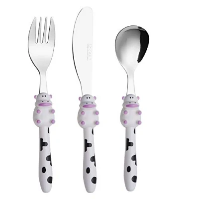 Immagine di EXZACT Bambini Posate Acciaio Inox 3 pezzi/posate bimbi 1 x forchetta, coltelli, Cucchiai Cena (Mucca 3)