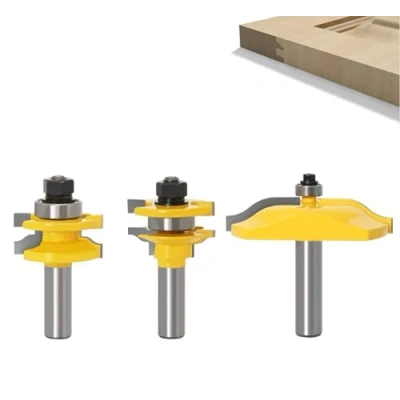 Immagine di APLUS Set di 3 punte per fresa a scanalatura lingua, gambo da 1,2 cm e guida Ogee pannello rialzato Router Bit Set, legno la lavorazione del