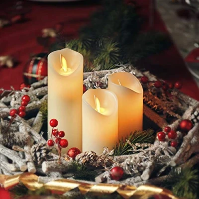 Immagine di CCLIFE velas elettriche e LED in vera cera con telecomando, funzione timer, paraffina, funzionamento a batteria,Beige 3 pezzi