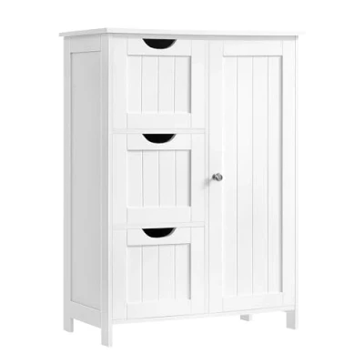 Immagine di VASAGLE Mobile da Bagno, Mobiletto per Bagno Stretto, Organizzatore, Cassettiera, con 3 Cassetti, Anta, Ripiano Regolabile, 30 x 60 81 cm, Bianco Nuvola BBC49WT