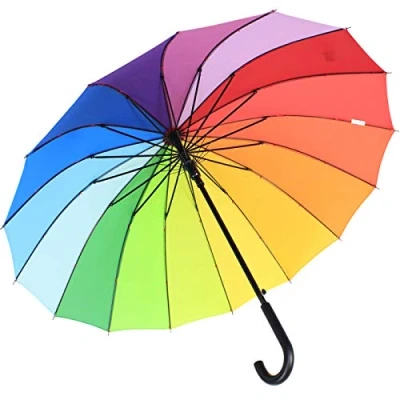Immagine di iX brella Long Rainbow, ombrellone di alta qualità, 16 pezzi, con sistema automatico, resistente alle tempeste, diametro 1 metro, arcobaleno, 101 cm, Ombrello automatico