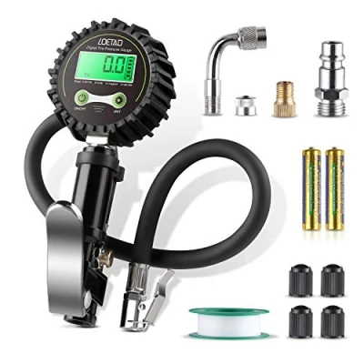 Immagine di LOETAD Manometro Pressione Gomme Professionale, Digitale, Pistola Gonfiaggio Pneumatici 200 PSI Alta Precisione con Luce a LED e Schermo LCD per Auto, SUV, Camion, Moto Biciclette