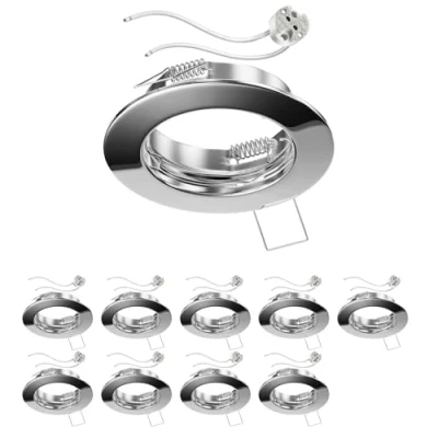 Immagine di ledscom.de 10 pezzi Cornice da incasso a soffitto FERE, rotonda, cromo lucido (LED/alogeni/MR16/50mm) incl. presa GU5.3