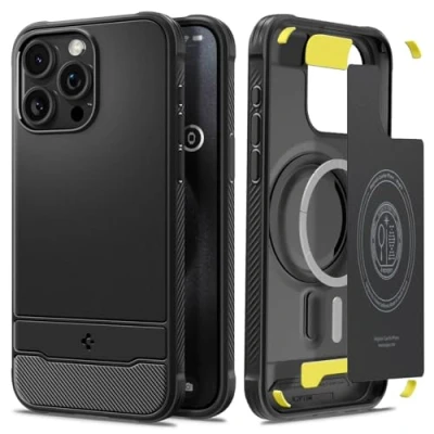 Immagine di Spigen Cover per iPhone 15 Pro Max, Rugged Armor MagFit, Compatibile con MagSafe Nero Opaco