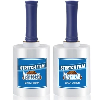 Immagine di TAPEBEAR Pellicola Estensibile Con Manico in Plastica 127mm x 305M, Trasparente Per Pallet Pallet, Materiali Movimento e Termoretraibile, Confezione, 2Rotoli