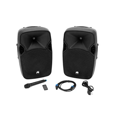 Immagine di Omnitronic XFM 212AP Kit altoparlanti PA attivi Bluetooth, incl. Microfono, Funzione trolley
