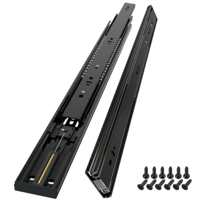 Immagine di AOLISHENG 600mm guide per cassetti con cuscinetti a sfera chiusura automatica, montaggio laterale, metallo nero, capacità di carico 45kg, 1 paio (2 pezzi)