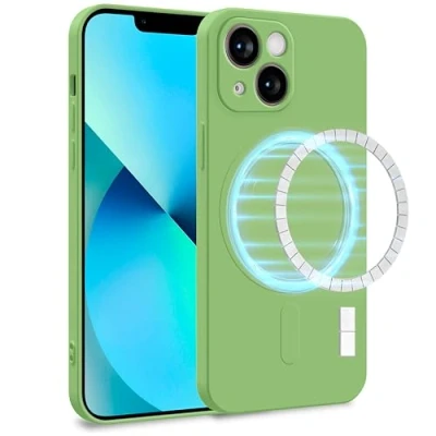 Immagine di MyGadget Cover [ MagSafe ] per Apple iPhone 13 Mini Custodia in Silicone Morbido a Doppio Strato Case con Protezione Fotocamera &amp; Fodera Interna Verde