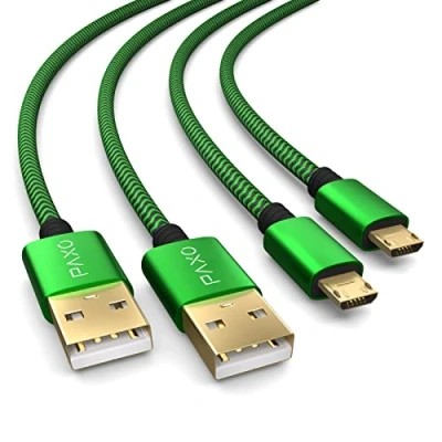 Immagine di 2x cavo di ricarica da 4 m per controller PS4, micro USB, nylon, rivestimento in tessuto, spina alluminio, verde nero