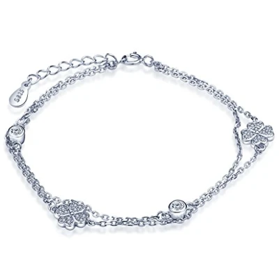 Immagine di Infinite U, bracciale con ciondoli a forma di quadrifoglio portafortuna, maglie, in argento Sterling 925, zirconia cubica, regolabile, da donna