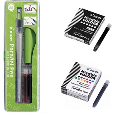 Immagine di Parallel Pen Pilot Set Penna stilografica calligrafia, 12 cartucce Colori assortiti + 6 colore nere, ecriture 3,8 mm