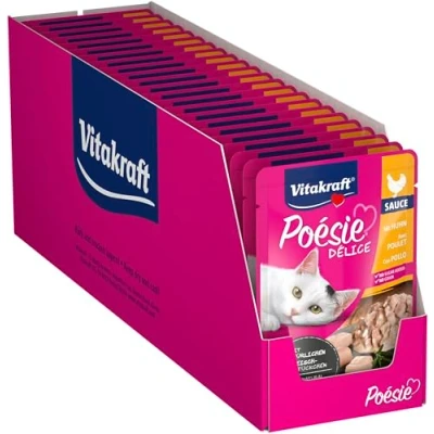 Immagine di Vitakraft Poésie Délice, alimento umido gatto, con filetto di pollo in salsa, per gatti adulti, equilibrato dal punto vista nutrizionale, senza l&#039;aggiunta zuccheri e cereali (23x 85g)