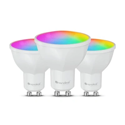 Immagine di Nanoleaf Lampada LED opaca GU10, 3 lampadine RGBCW dimmerabili, 16 milioni di colori, 400 lumen, controllo vocale WiFi Bluetooth (Compatible con Alexa, Apple), decor soggiorno e camera da letto