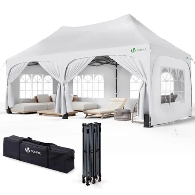 Immagine di VOUNOT 3x6m Gazebo Pieghevole con 6 Pareti Lateral, Impermeabile e Resistente, Pop up Tendone Robusto per Feste, Esterno, Giardino, Fiere, Sacchi di Sabbia Borsa Trasporto, Bianco
