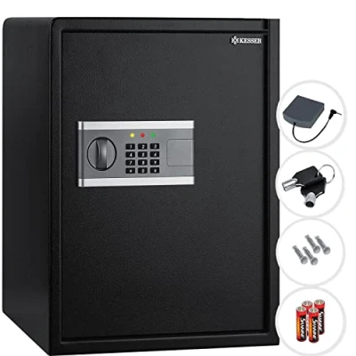 Immagine di KESSER® Cassaforte elettr. Incl. box batteria elettronica 3x doppio cilindro di bloccaggio a muro pavimento mobile Illuminazione interna, XL d&#039;argento