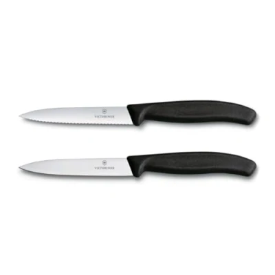 Immagine di Victorinox Swiss Classic, Set di coltelli per pomodori e verdure, 2 pezzi, Lama extra affilata, Manico in plastica, Acciaio inossidabile, Made, Nero