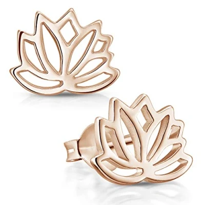Immagine di Materia Orecchini da donna a forma di fiore loto, piatti, in argento Sterling 925, con o Oro e placcato Oro, colore: rosa, cod. SO 208 MA
