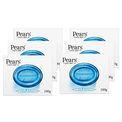 Immagine di Pears Sapone trasparente (100 g) puro e delicato con estratti di menta (confezione da 6)