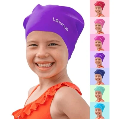 Immagine di Limmys Cuffia Piscina Bambini per Capelli Lunghi, Trecce, Dreadlocks Nuoto 100% Silicone di Qualità Superiore, Elastica e Comoda Disponibile in Diversi Colori (Viola)