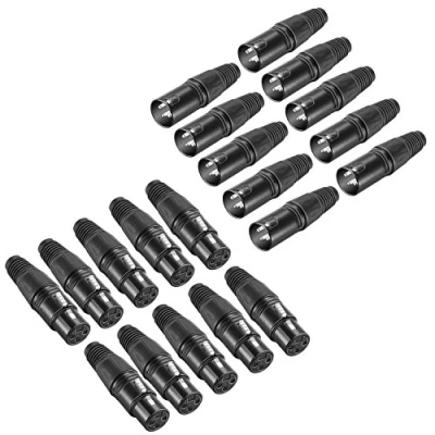 Immagine di Neewer Micro Serpente Connettore per Caricabatterie a 3 Pin XLR 20pcs Jack Audio Microfono con Cavo di 10 Connettori Maschio e Femmine in Lega Zinco
